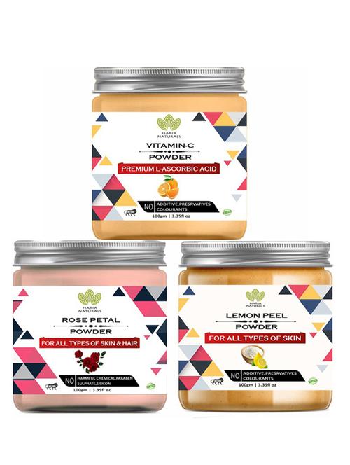100% pure & naturals vitamin-c powder 100gm & rose petal powder 100gm & lemon peel powder 100gm (pack of 3) 300gm - 18638685 - Very Small Image - 1