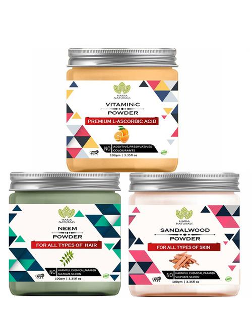 100% pure & naturals vitamin-c powder 100gm & neem powder 100gm & sandalwood powder 100gm (pack of 3) 300gm - 18638689 - Very Small Image - 1
