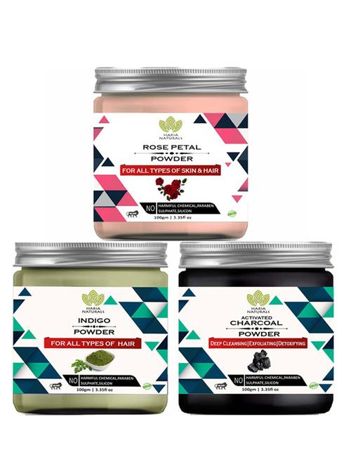 100% pure & naturals rose petal powder 100gm & indigo powder 100gm & charcoal powder 100gm (pack of 3) 300gm - 18638690 - Very Small Image - 1