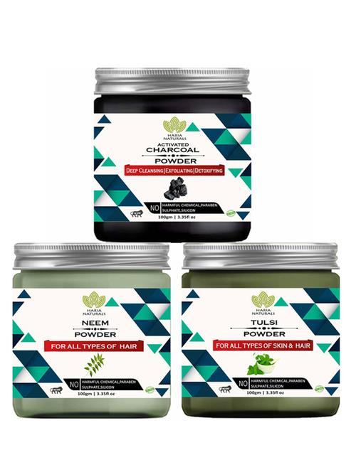 100% pure & naturals charcoal powder 100gm & neem powder 100gm & tulsi powder 100gm (pack of 3) 300gm - 18638697 - Very Small Image - 1