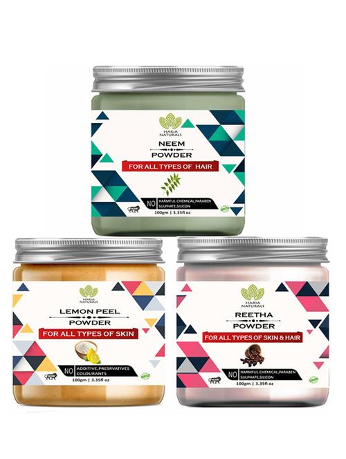 100% pure & naturals neem powder 100gm & lemon peel powder 100gm & reetha powder 100gm (pack of 3) 300gm - 18638705 - Very Small Image - 1