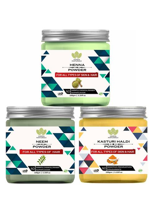 100% pure & naturals henna powder 100gm & neem powder 100gm & kasturi haldi powder 100gm (pack of 3) 300gm - 18638709 - Very Small Image - 1