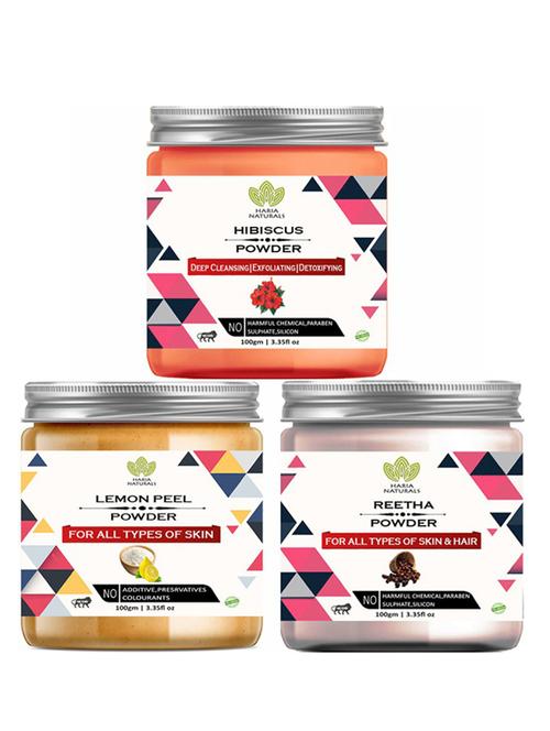 100% pure & naturals hibiscus powder 100gm & lemon peel powder 100gm & reetha powder 100gm (pack of 3) 300gm - 18638713 - Very Small Image - 1