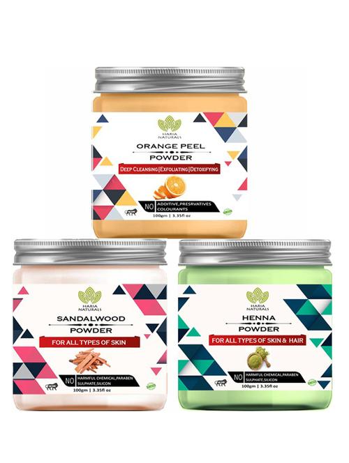100% pure & naturals orange peel powder 100gm & sandalwood powder 100gm & henna powder 100gm (pack of 3) 300gm - 18638715 - Very Small Image - 1