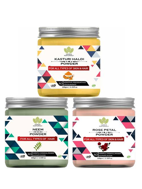 100% pure & naturals kasturi haldi powder 100gm & neem powder 100gm & rose petal powder 100gm (pack of 3) 300gm - 18638716 - Very Small Image - 1