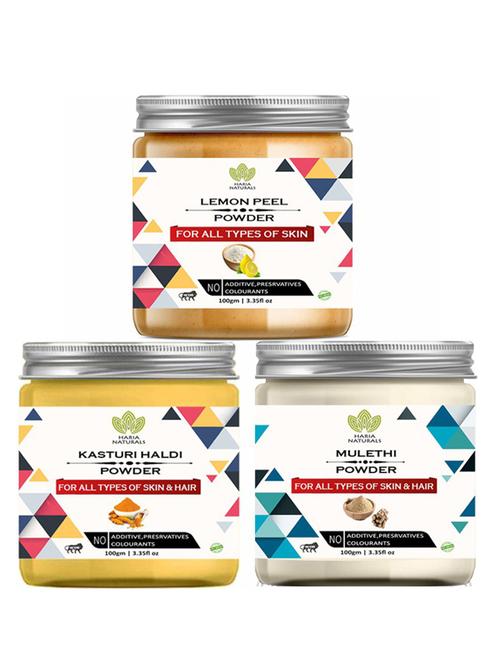 100% pure & naturals lemon peel powder 100gm & kasturi haldi powder 100gm & mulethi powder 100gm (pack of 3) 300gm - 18638718 - Very Small Image - 1