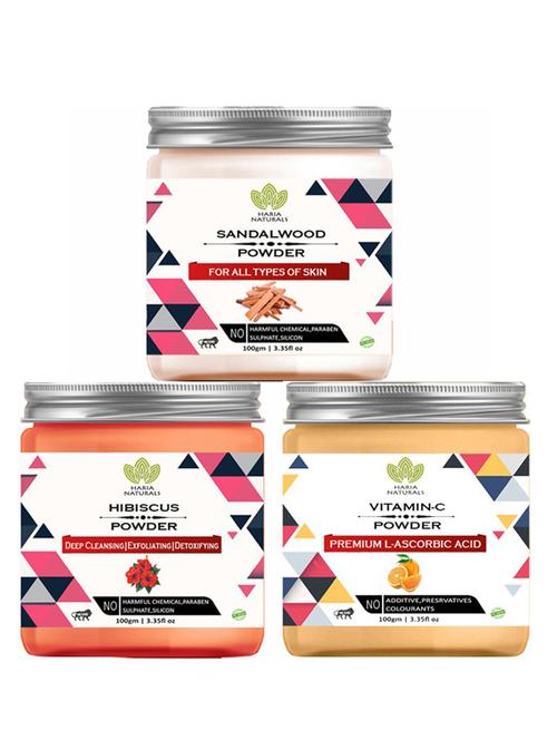 100% pure & naturals sandalwood powder 100gm & hibiscus powder 100gm & vitamin-c powder 100gm (pack of 3) 300gm - 18638724 - Very Small Image - 1