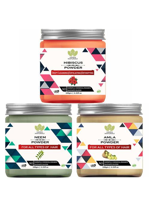100% pure & naturals hibiscus powder 100gm & neem powder 100gm & amla powder 100gm (pack of 3) 300gm - 18638726 - Very Small Image - 1