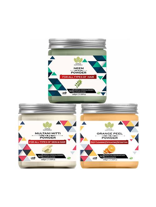 100% pure & naturals neem powder 100gm & multani mitti powder 100gm & orange peel powder 100gm (pack of 3) 300gm - 18638741 - Very Small Image - 1