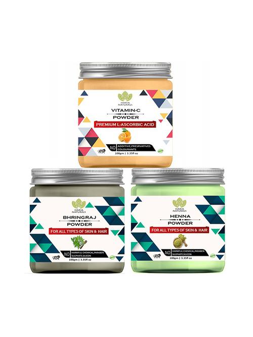 100% pure & naturals vitamin-c powder 100gm & bhringraj powder 100gm & henna powder 100gm (pack of 3) 300gm - 18638744 - Very Small Image - 1