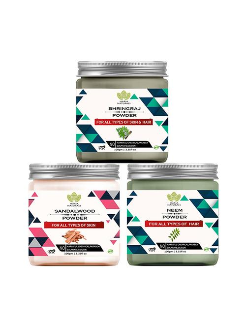 100% pure & naturals bhringraj powder 100gm & sandalwood powder 100gm & neem powder 100gm (pack of 3) 300gm - 18638745 - Very Small Image - 1