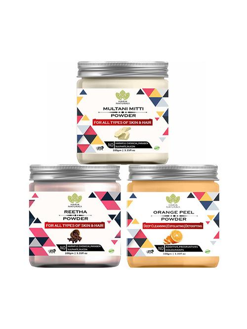 100% pure & naturals multani mitti powder 100gm & reetha powder 100gm & orange peel powder 100gm (pack of 3) 300gm - 18638747 - Very Small Image - 1