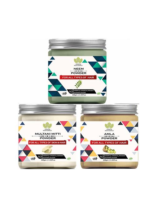 100% pure & naturals neem powder 100gm & multani mitti powder 100gm & amla powder 100gm (pack of 3) 300gm - 18638748 - Very Small Image - 1