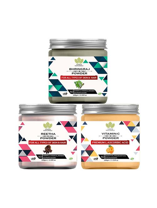 100% pure & naturals bhringraj powder 100gm & reetha powder 100gm & vitamin-c powder 100gm (pack of 3) 300gm - 18638749 - Very Small Image - 1