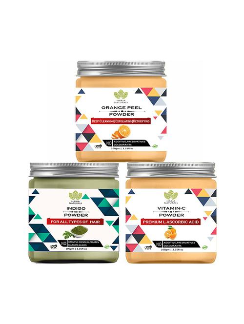 100% pure & naturals orange peel powder 100gm & indigo powder 100gm & vitamin-c powder 100gm (pack of 3) 300gm - 18638752 - Very Small Image - 1