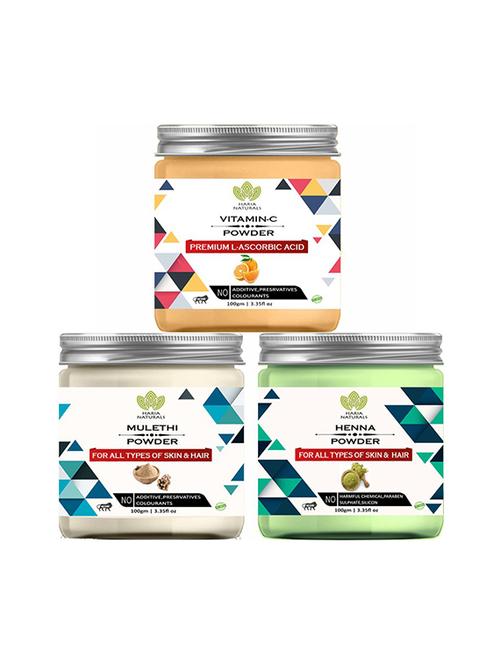 100% pure & naturals vitamin-c powder 100gm & mulethi powder 100gm & henna powder 100gm (pack of 3) 300gm - 18638754 - Very Small Image - 1