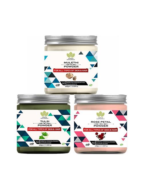 100% pure & naturals mulethi powder 100gm & tulsi powder 100gm & rose petal powder 100gm (pack of 3) 300gm - 18638758 - Very Small Image - 1