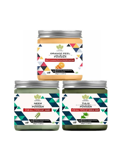 100% pure & naturals orange peel powder 100gm & neem powder 100gm & tulsi powder 100gm (pack of 3) 300gm - 18638760 - Very Small Image - 1
