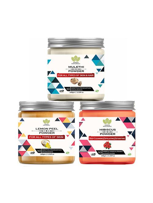 100% pure & naturals mulethi powder 100gm & lemon peel powder 100gm & hibiscus powder 100gm (pack of 3) 300gm - 18638764 - Very Small Image - 1