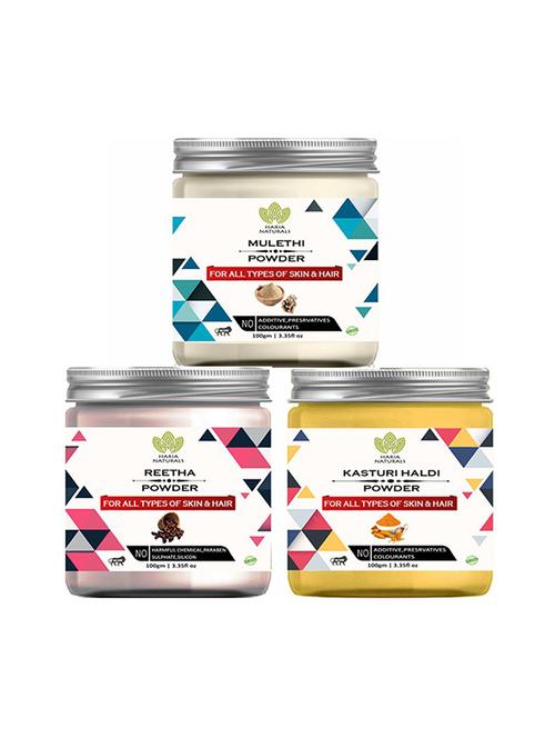 100% pure & naturals mulethi powder 100gm & reetha powder 100gm & kasturi haldi powder 100gm (pack of 3) 300gm - 18638765 - Very Small Image - 1