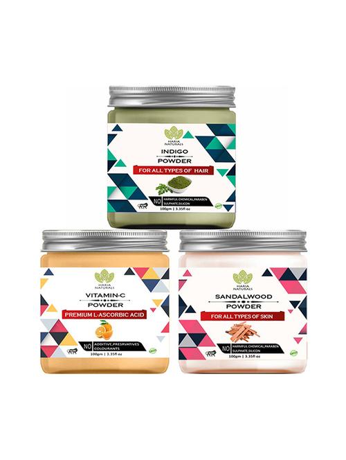 100% pure & naturals indigo powder 100gm & vitamin-c powder 100gm & sandalwood powder 100gm (pack of 3) 300gm - 18638771 - Very Small Image - 1