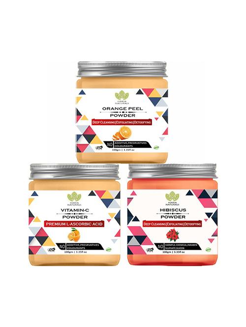 100% pure & naturals orange peel powder 100gm & vitamin-c powder 100gm & hibiscus powder 100gm (pack of 3) 300gm - 18638777 - Very Small Image - 1