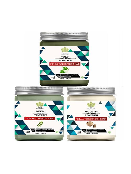 100% pure & naturals tulsi powder 100gm & neem powder 100gm & mulethi powder 100gm (pack of 3) 300gm - 18638778 - Very Small Image - 1