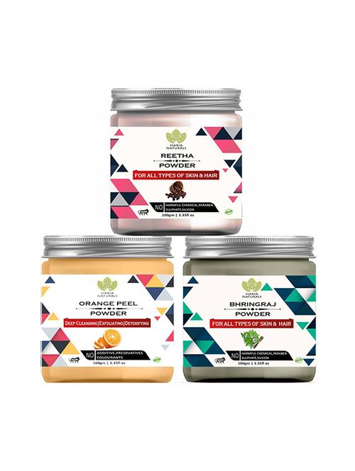 100% pure & naturals reetha powder 100gm & orange peel powder 100gm & bhringraj powder 100gm (pack of 3) 300gm - 18638781 - Very Small Image - 1