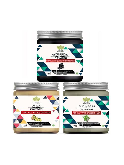 100% pure & naturals charcoal powder 100gm & amla powder 100gm & bhringraj powder 100gm (pack of 3) 300gm - 18638782 - Very Small Image - 1