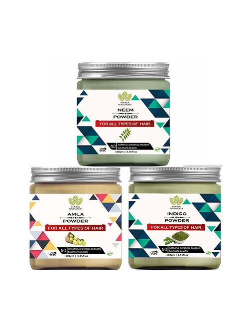 100% pure & naturals neem powder 100gm & amla powder 100gm & indigo powder 100gm (pack of 3) 300gm - 18638783 - Very Small Image - 1