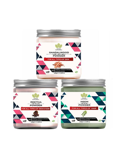 100% pure & naturals sandalwood powder 100gm & reetha powder 100gm & neem powder 100gm (pack of 3) 300gm - 18638785 - Very Small Image - 1