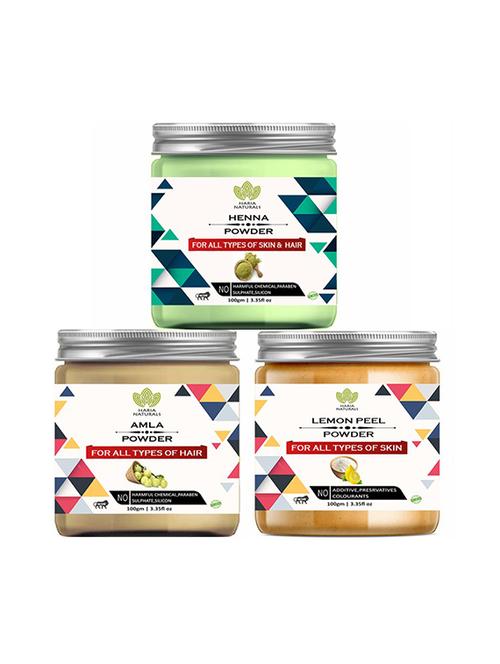 100% pure & naturals henna powder 100gm & amla powder 100gm & lemon peel powder 100gm (pack of 3) 300gm - 18638786 - Very Small Image - 1