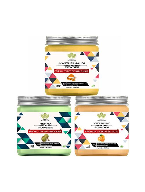 100% pure & naturals kasturi haldi powder 100gm & henna powder 100gm & vitamin-c powder 100gm (pack of 3) 300gm - 18638789 - Very Small Image - 1