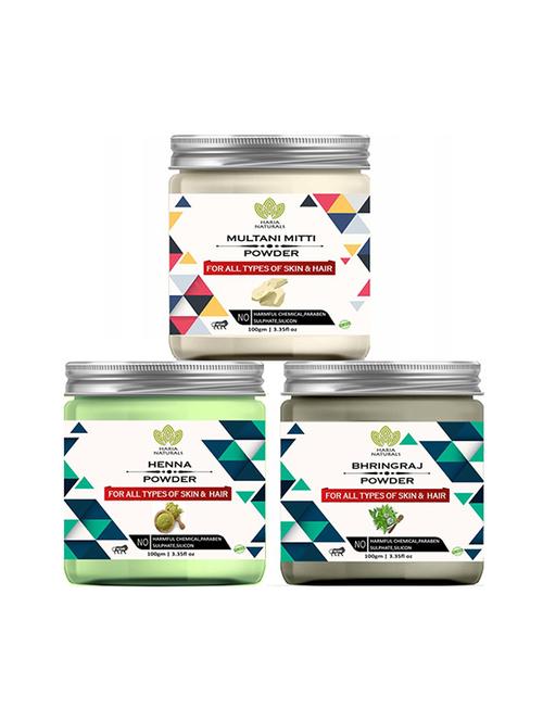 100% pure & naturals multani mitti powder 100gm & henna powder 100gm & bhringraj powder 100gm (pack of 3) 300gm - 18638795 - Very Small Image - 1