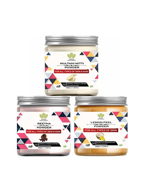 100% pure & naturals multani mitti powder 100gm & reetha powder 100gm & lemon peel powder 100gm (pack of 3) 300gm - 18638796 - Very Small Image - 1