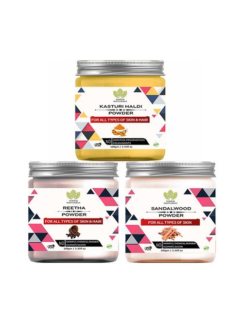 100% pure & naturals kasturi haldi powder 100gm & reetha powder 100gm & sandalwood powder 100gm (pack of 3) 300gm - 18638797 - Very Small Image - 1