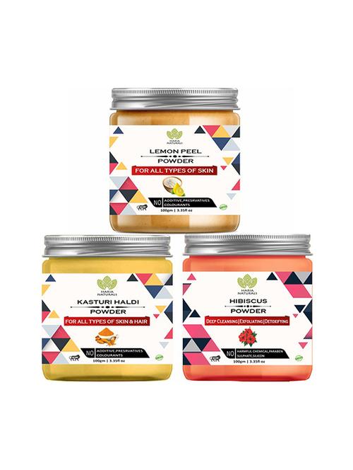 100% pure & naturals lemon peel powder 100gm & kasturi haldi powder 100gm & hibiscus powder 100gm (pack of 3) 300gm - 18638798 - Very Small Image - 1