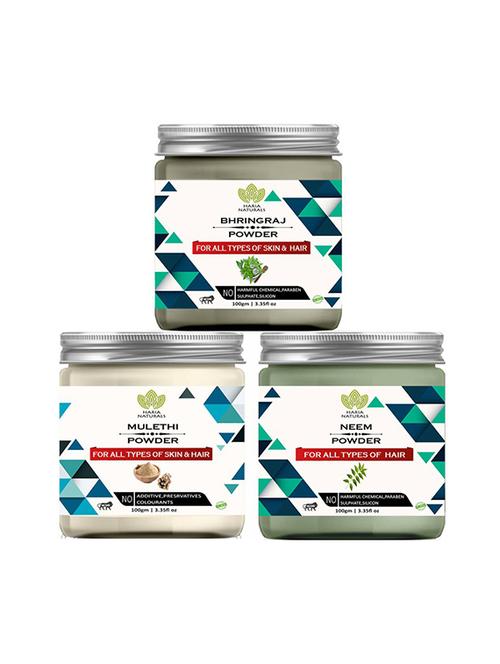 100% pure & naturals bhringraj powder 100gm & mulethi powder 100gm & neem powder 100gm (pack of 3) 300gm - 18638799 - Very Small Image - 1