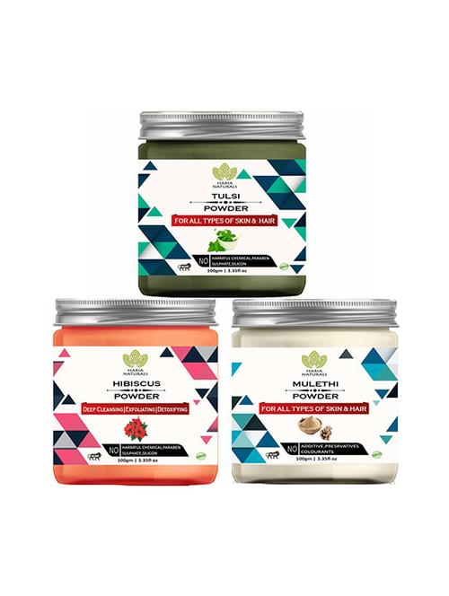100% pure & naturals tulsi powder 100gm & hibiscus powder 100gm & mulethi powder 100gm (pack of 3) 300gm - 18638801 - Very Small Image - 1