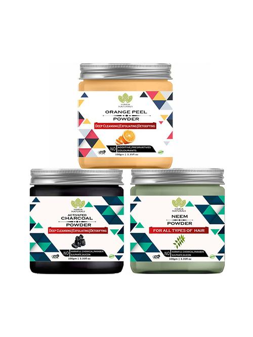100% pure & naturals orange peel powder 100gm & charcoal powder 100gm & neem powder 100gm (pack of 3) 300gm - 18638806 - Very Small Image - 1