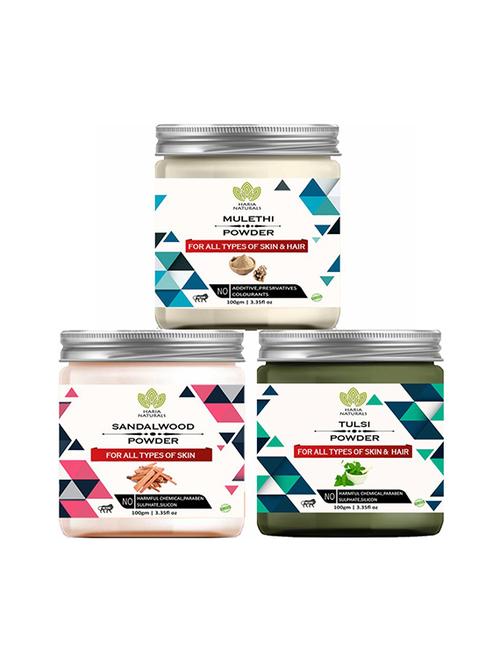 100% pure & naturals mulethi powder 100gm & sandalwood powder 100gm & tulsi powder 100gm (pack of 3) 300gm - 18638810 - Very Small Image - 1