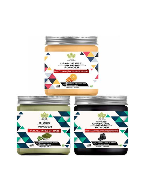 100% pure & naturals orange peel powder 100gm & indigo powder 100gm & charcoal powder 100gm (pack of 3) 300gm - 18638811 - Very Small Image - 1