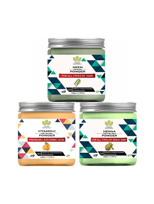 100% pure & naturals neem powder 100gm & vitamin-c powder 100gm & henna powder 100gm (pack of 3) 300gm - 18638815 - Very Small Image - 1