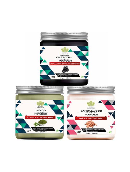 100% pure & naturals charcoal powder 100gm & indigo powder 100gm & sandalwood powder 100gm (pack of 3) 300gm - 18638819 - Very Small Image - 1