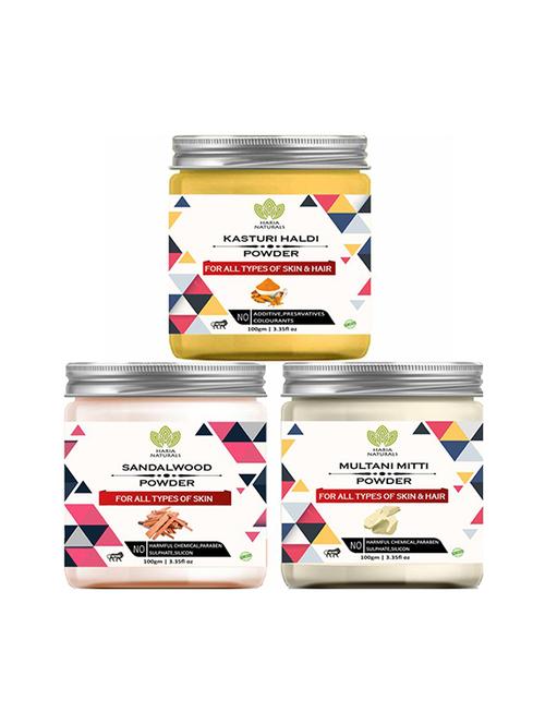 100% pure & naturals kasturi haldi powder 100gm & sandalwood powder 100gm & multani mitti powder 100gm (pack of 3) 300gm - 18638824 - Very Small Image - 1