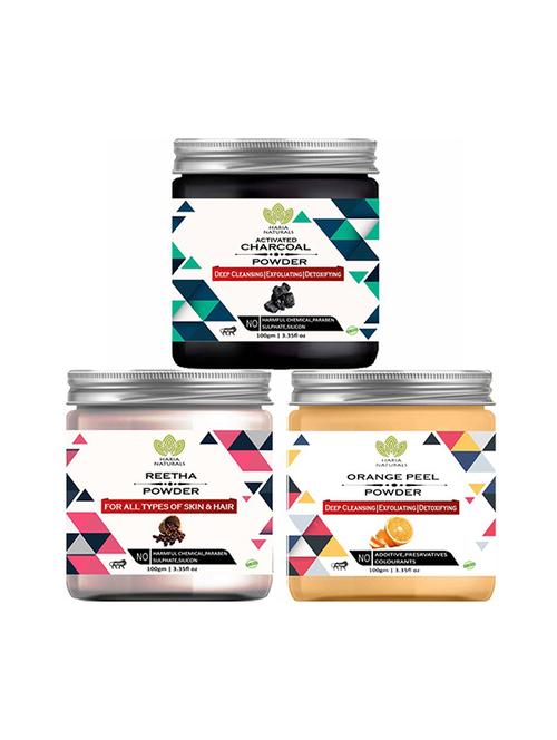 100% pure & naturals charcoal powder 100gm & reetha powder 100gm & orange peel powder 100gm (pack of 3) 300gm - 18638831 - Very Small Image - 1