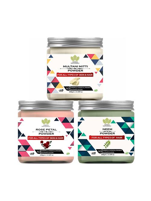 100% pure & naturals multani mitti powder 100gm & rose petal powder 100gm & neem powder 100gm (pack of 3) 300gm - 18638832 - Very Small Image - 1