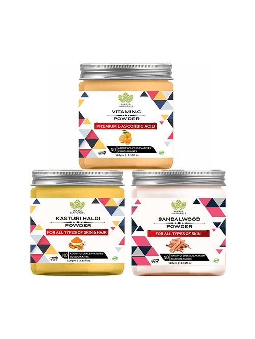 100% pure & naturals vitamin-c powder 100gm & kasturi haldi powder 100gm & sandalwood powder 100gm (pack of 3) 300gm - 18638833 - Very Small Image - 1