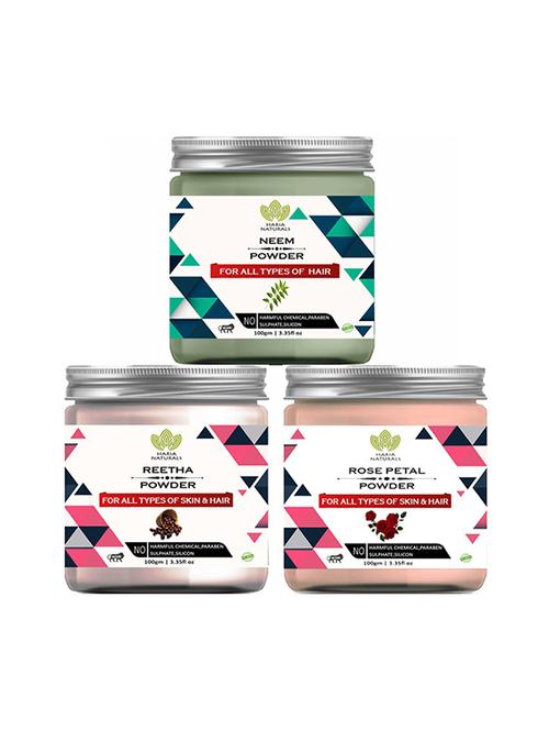 100% pure & naturals neem powder 100gm & reetha powder 100gm & rose petal powder 100gm (pack of 3) 300gm - 18638836 - Very Small Image - 1