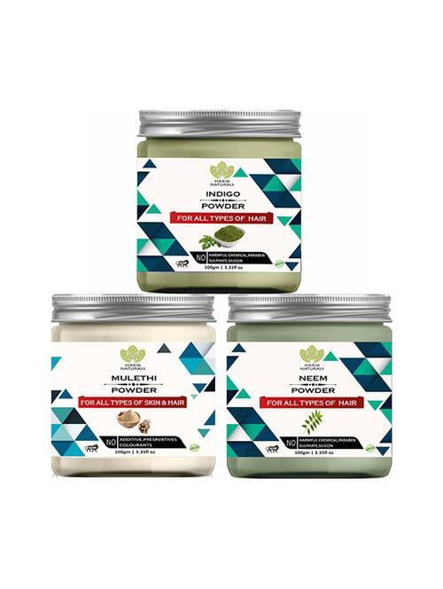 100% pure & naturals indigo powder 100gm & mulethi powder 100gm & neem powder 100gm (pack of 3) 300gm - 18638842 - Very Small Image - 1